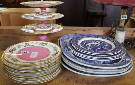 Pink ground dessert service, b&w plates & 4 platters